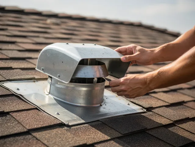Clearwater Dryer Vent Cleaning certified technician safely cleaning a roof-mounted dryer vent in Clearwater
