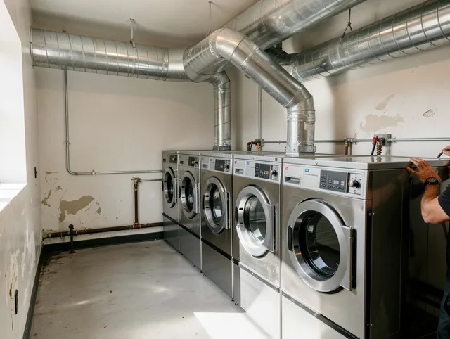 Clearwater Dryer Vent Cleaning team performing large-scale commercial dryer vent cleaning in Clearwater