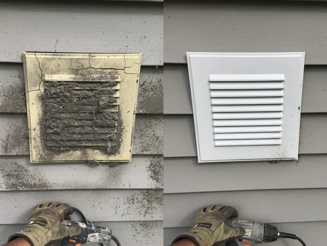 Clearwater Dryer Vent Cleaning technician installing high-quality dryer vent cover at a residential property in Clearwater