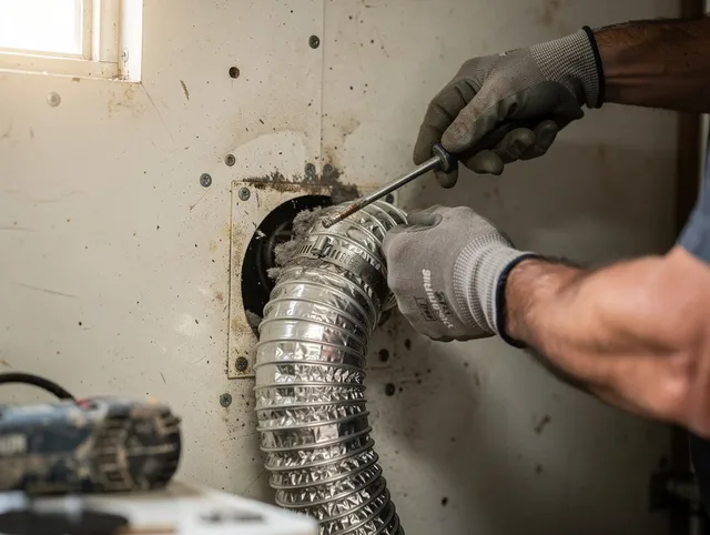 Clearwater Dryer Vent Cleaning technician performing precise dryer vent hose installation in Clearwater